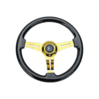 Wood Grain Steering Wheel 6 Bolts 1.5" Depth Dish Gold Chrome