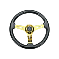 Wood Grain Steering Wheel 6 Bolts 1.5" Depth Dish Gold Chrome